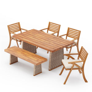 English Elm Christopher Knight Home® - Outdoor 6-Piece Acacia Wood Dining Set With Cozy Cushions & Handwoven Rattan Legs For Patios N773OD00041B