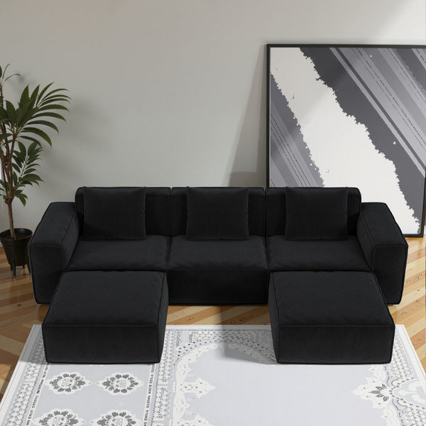 English Elm 118-Inch Modular Sofa Bed – Versatile Black Corduroy Cloud Velvet With Flexible Configuration & Comfort W3147S00026