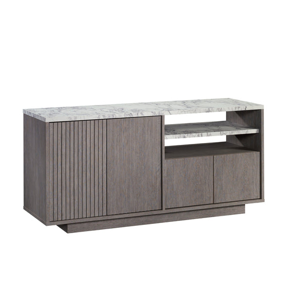 English Elm Credenza, Stylish Brown Finish Tv Stand For 65” Tvs With Faux Marble & Ample Storage Solutions B356P367793
