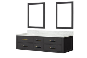 English Elm Black Double Bath Vanity 72" W x 22" D with Carrara Marble Top, Soft-Close Drawers & Dual 34" Mirrors B2731S01574