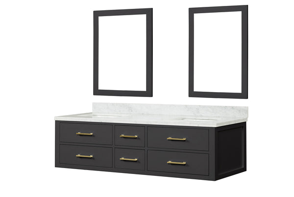 English Elm Black Double Bath Vanity 72" W x 22" D with Carrara Marble Top, Soft-Close Drawers & Dual 34" Mirrors B2731S01574