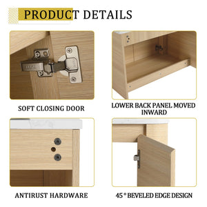 English Elm 30'' Wall-Mounted Bathroom Vanity With Elegant Ceramic Sink, Soft-Close Doors & Space-Saving Design W999S00464
