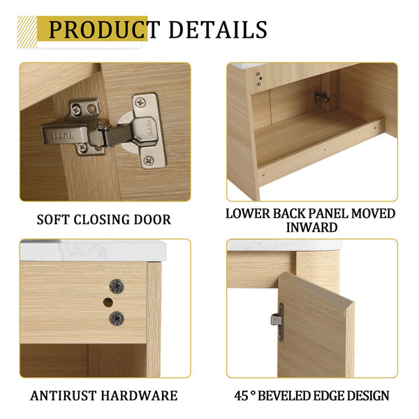 English Elm 30'' Wall-Mounted Bathroom Vanity With Elegant Ceramic Sink, Soft-Close Doors & Space-Saving Design W999S00464