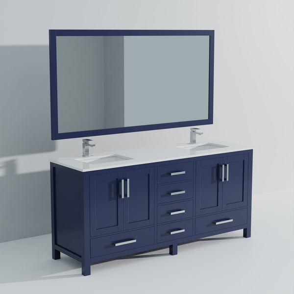English Elm Navy 72" Double Bath Vanity with Cultured Marble Top, Chrome Faucet, Scratch-Resist Surface, Mirror B2731S01025