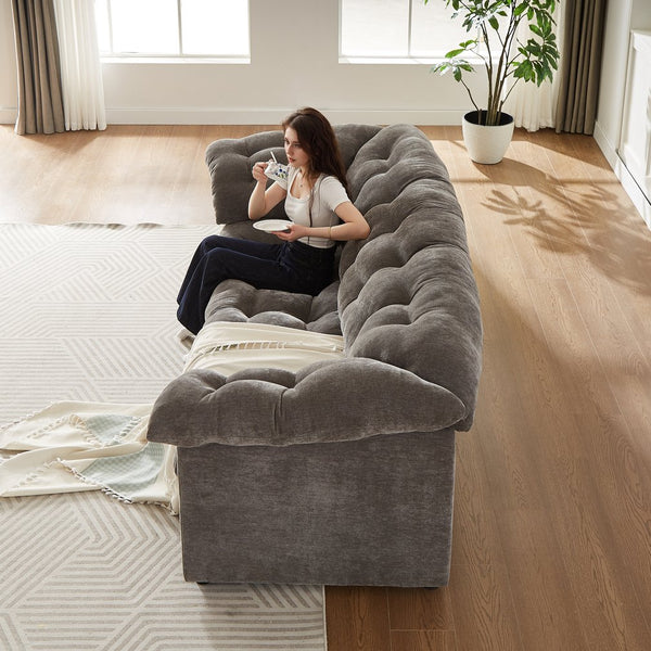 English Elm 94.8" Chenille Modern Deep Seat Sofa Plush Cloud-Like Upholstery, Solid Wood Frame, Luxurious Comfort Grey W1193S00173