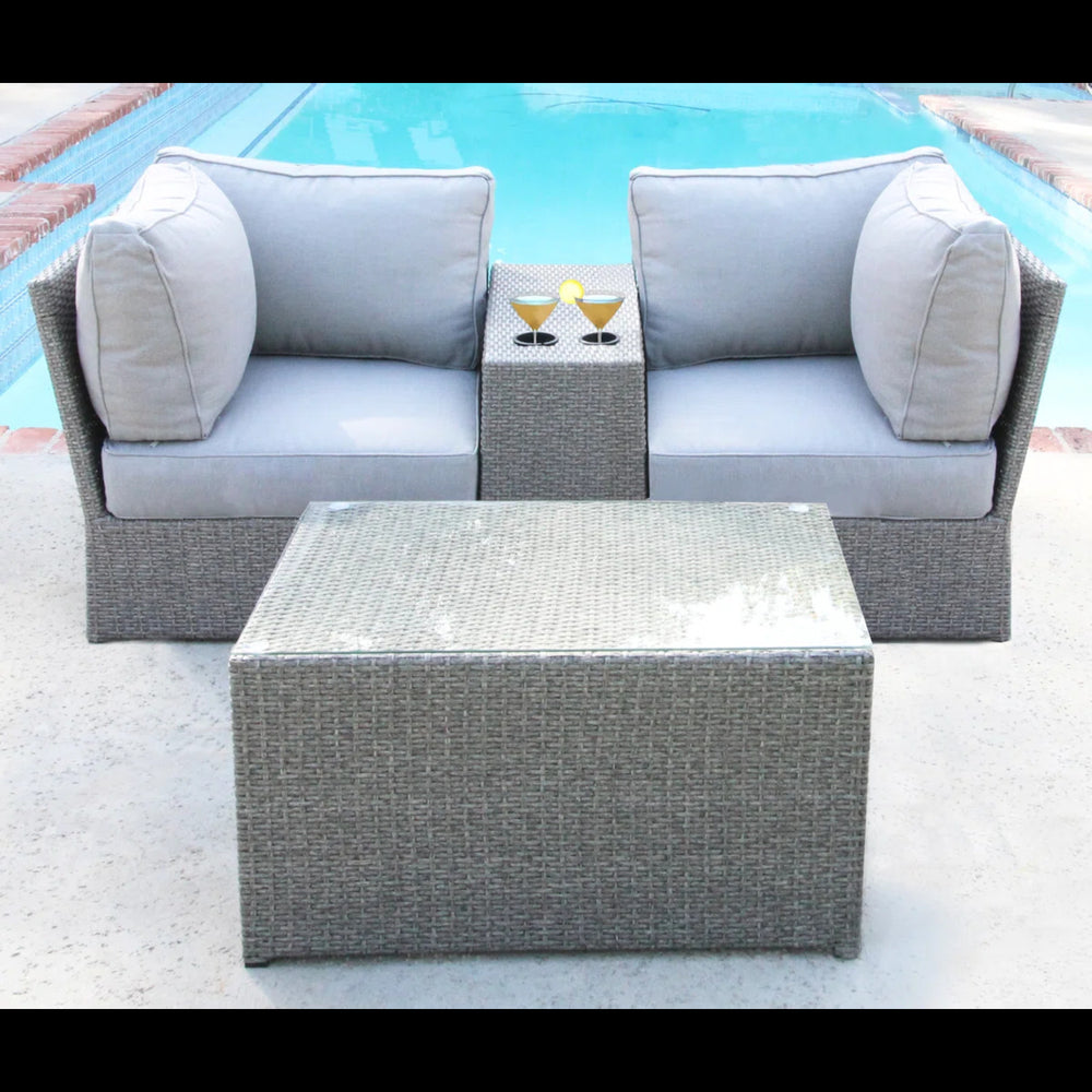 English Elm 2-Person HDPE Wicker Loveseat Set with 5" Ultra-Soft Cushions, Glass Table, Cup Holders, No Assembly B120S00238