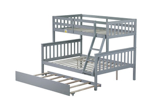 English Elm Twin Over Full Bunk Bed With Trundle, Detachable Ladder, Rustic Grey Wood, Space-Saving Design W504S00186-GIGA