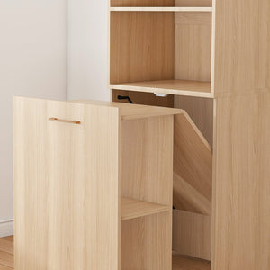 English Elm Stretchable expandable office desk with magnetic fold, lockable casters, adjustable shelves for storage and space-saving Natural Wood W509P355681