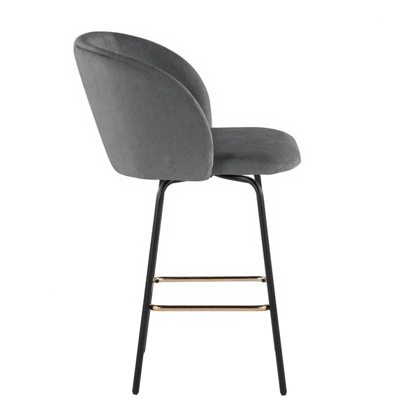 English Elm Fixed-height Swivel Counterstools Velvet Seat Gold Footrest Glam Kitchen Island Set Grey B202S01828