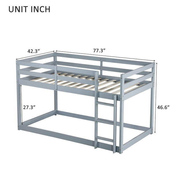 English Elm Solid Wooden Twin Over Twin Bunk Bed In Grey - Durable Rubberwood, Reinforced Slats & Built-In Ladder W504P191663-GIGA