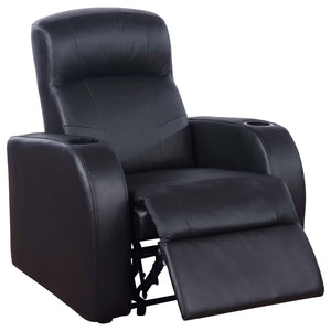 English Elm Black Top-grain Leather Home Theater Seating Row with Pocket Coil Recliners and Consoles B062S01838