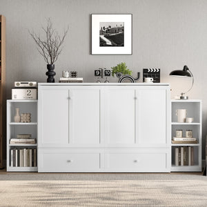 English Elm Queen Murphy Bed With Storage Drawers & Shelves - Space-Saving Design For Modern Guest Rooms W1580S00255-GIGA