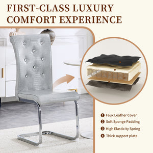 English Elm Luxury Pu Upholstered Dining Chair Set of 4 with Channel Stitching and Metal Legs Gray W1512P491866