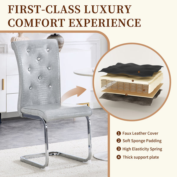 English Elm Luxury Pu Upholstered Dining Chair Set of 4 with Channel Stitching and Metal Legs Gray W1512P491866