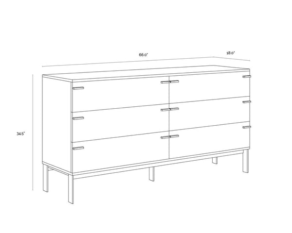 Sunpan ROSSO Dresser – Modern Industrial Black Wood Frame with Rustic Oak Drawers & Matte Iron Legs 108791