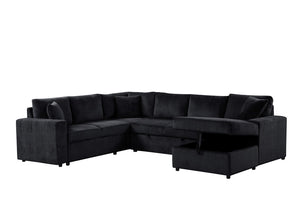 English Elm Rinaldo Corduroy Sleeper Sectional with Storage Chaise and Pocket Coil Cushions Black B2749S00280