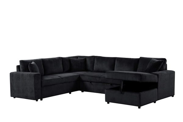 English Elm Rinaldo Corduroy Sleeper Sectional with Storage Chaise and Pocket Coil Cushions Black B2749S00280