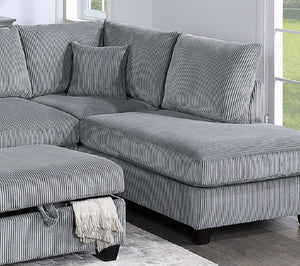 English Elm Contemporary 3pc Sectional Set with USB Charging, Corduroy Upholstery, Storage Ottoman & Pillows Fog 77 L x 35 W x 17 H B011S01239