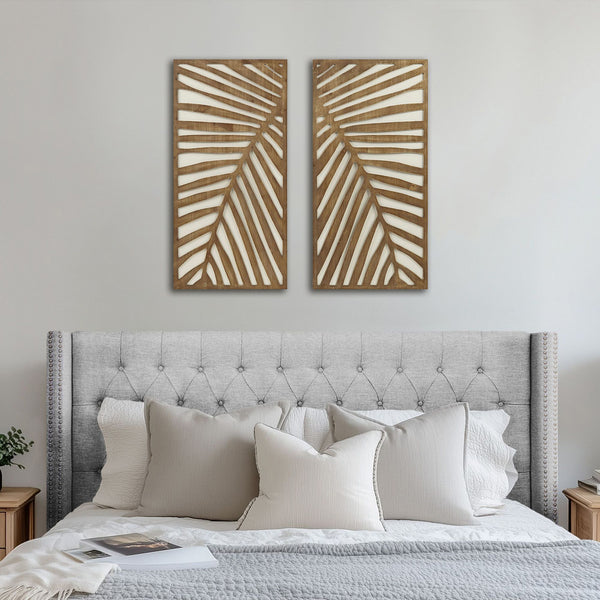 JLA Home Madison Park - Two-tone Sculpted Palm Wall Panels by Emily Warne — Distressed Coastal Two-Tone Wood Décor, 12x18 each MP95B-0280