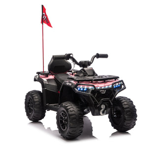 English Elm 24v Kids Electric Ride-on Atv with Dual Motors Bluetooth Led Lights and Flag Poles Pink W1578P305896