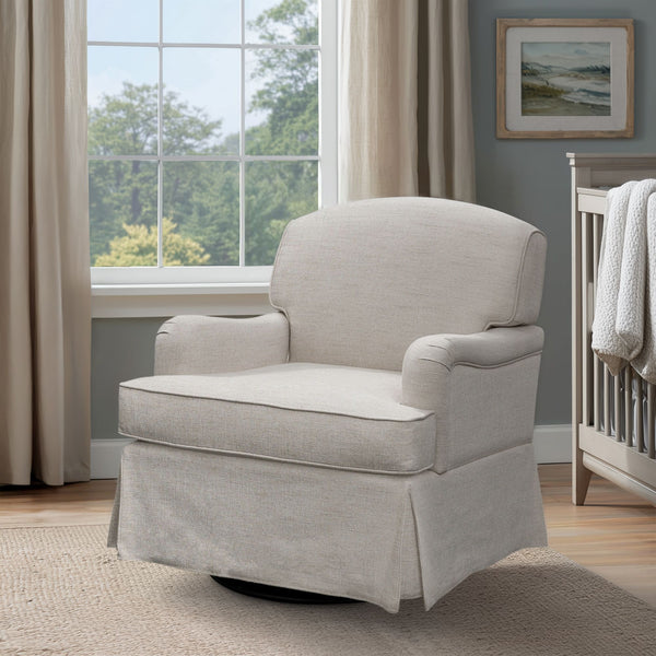 JLA Home Martha Stewart - Swivel Melody Glider Chair — Jacquard Greek Key Upholstery, Pocket Spring Seat, Timeless Skirted Design MT103-0189
