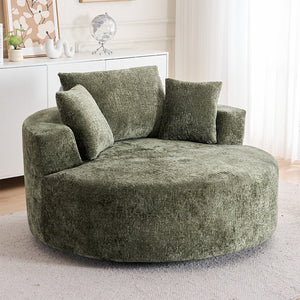 English Elm Round Swivel Barrel Chair Plush Chenille Upholstery Cozy Accent Seat for Any Room Green W2915P338893