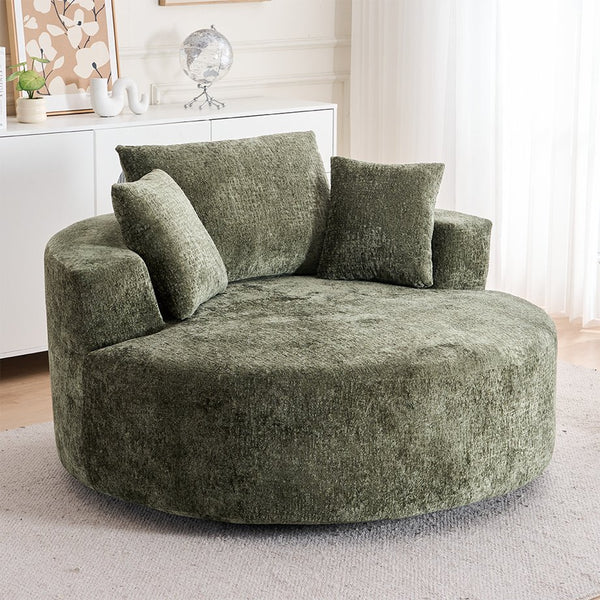 English Elm Round Swivel Barrel Chair Plush Chenille Upholstery Cozy Accent Seat for Any Room Green W2915P338893