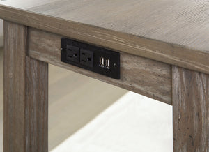 English Elm Transitional Counter Height 3pc Dining Set with USB Charging, Storage Shelves & Padded Seats Gray 69 L x 22 W x 12 H B2741P384393