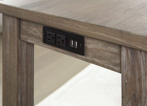 English Elm Transitional Counter Height 3pc Dining Set with USB Charging, Storage Shelves & Padded Seats Gray 69 L x 22 W x 12 H B2741P384393