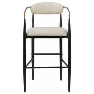 English Elm Renfroe Mid-Century Fabric Upholstered Bar Stool Set of 2 with Padded Back, Footrest and Black Base Beige B062P299974