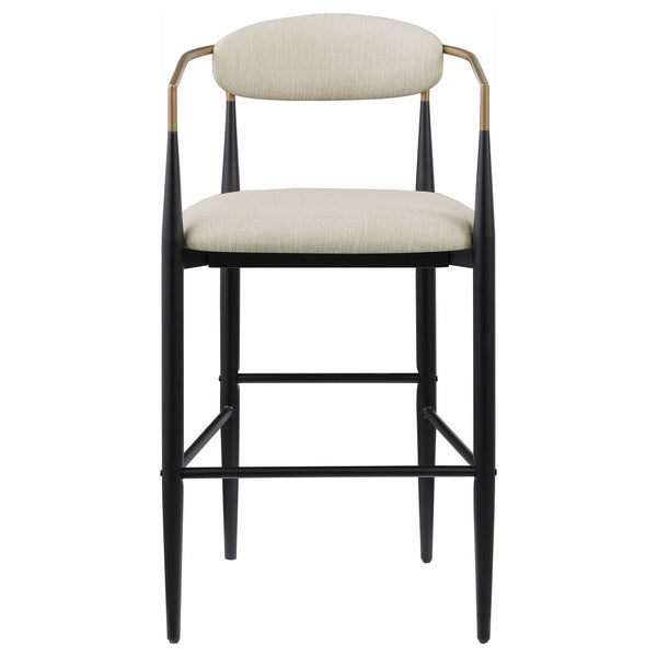 English Elm Renfroe Mid-Century Fabric Upholstered Bar Stool Set of 2 with Padded Back, Footrest and Black Base Beige B062P299974