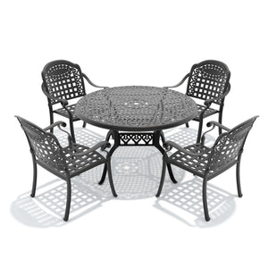 English Elm 5-piece Cast Aluminum Outdoor Dining Set with Carved Frame and Weather Resistant Cushions W1710S00632