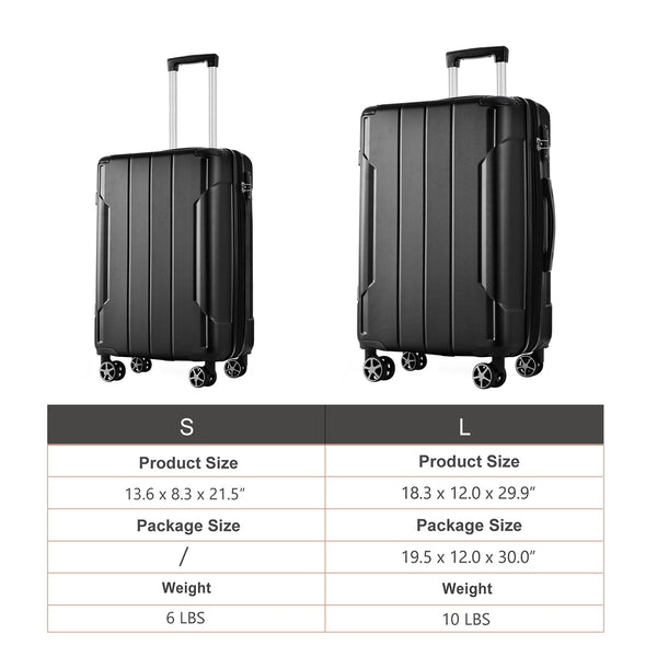 English Elm Hardshell Abs 2 Piece Luggage Set with Tsa Lock Spinner Wheels Carry on Travel Black N730P306666B