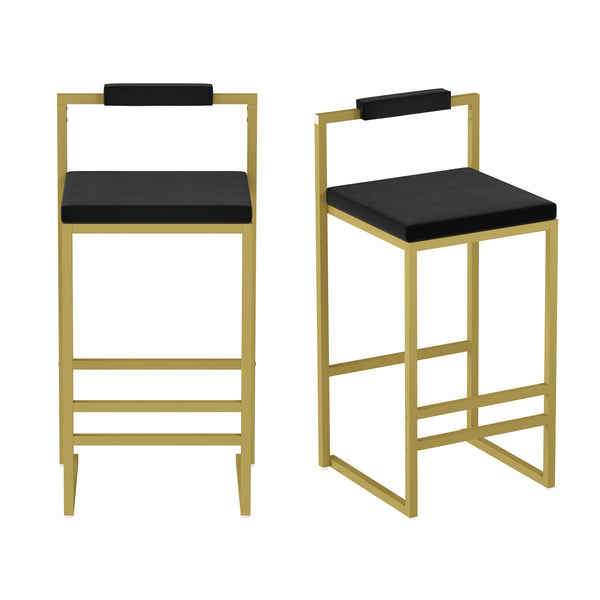 English Elm Modern Velvet Counter Height Bar Stools Set Of 2 - Stylish Gold & Black Upholstered Dining Chairs W1757P310419
