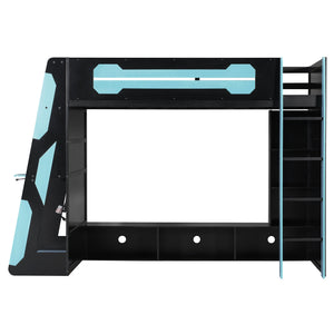 English Elm Twin Gaming Loft Bed with Desk Rgb Lighting and Multi-tier Shelves for Teen Rooms Blue LT000160AAC