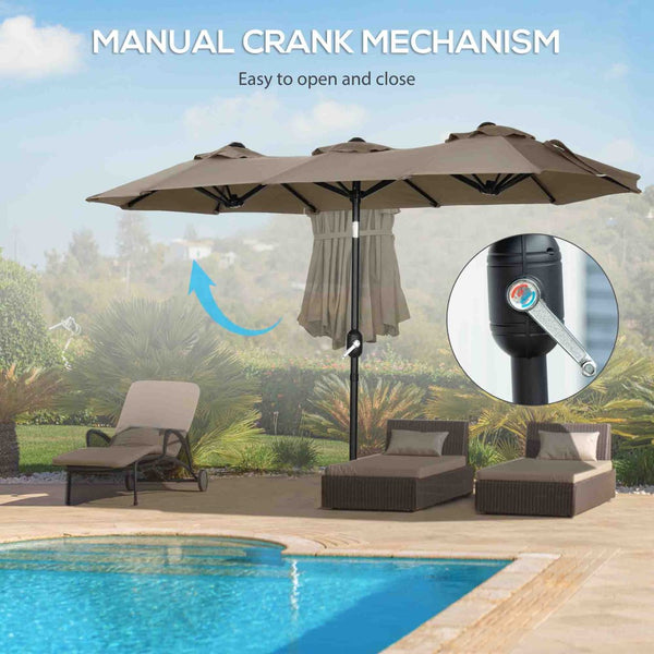 English Elm Outsunny 9.5' Double-Sided Patio Umbrella With Push Button Tilt, Durable Canopy & 12 Ribs For Shade W2225P200477-GIGA