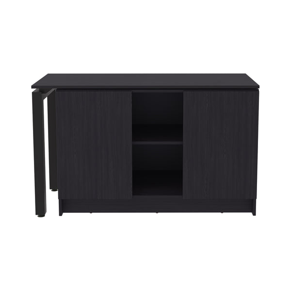 English Elm Alfie Rotating Engineered Wood Desk with Walnut Finish and Dual Monitor Storage B200S00450
