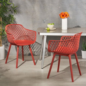 English Elm Christopher Knight Home® - POPPY Weather-Resistant Outdoor Dining Chair with Diamond Mesh Design, Sturdy Polypropylene Comfort Red 24 L x 23.5 W x 22.4 H 69069.00RED