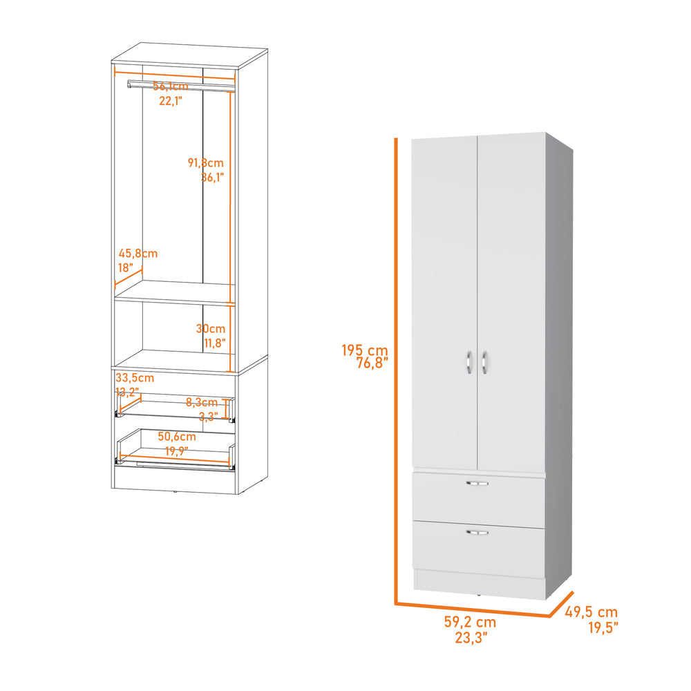 English Elm Tall Mayer Wardrobe Melamine with Hanging Rod, Two Doors & Drawers — Durable, Space-Saving Closet Solution B128P203060