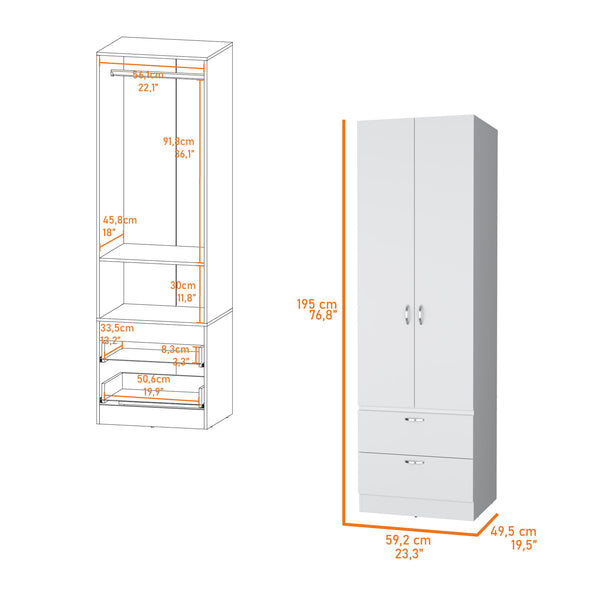 English Elm Tall Mayer Wardrobe Melamine with Hanging Rod, Two Doors & Drawers — Durable, Space-Saving Closet Solution B128P203060