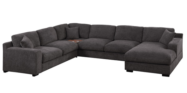 English Elm Chiara Chenille Corner Sectional with Chaise Cupholders Charging Ports for Living Room Gray B2749S00116