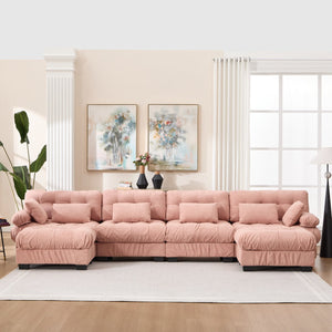 English Elm U Shaped Modular Cloud Sectional with Plush Flannelette Upholstery Deep Seat Living Room Sofa Pink W2120S00052