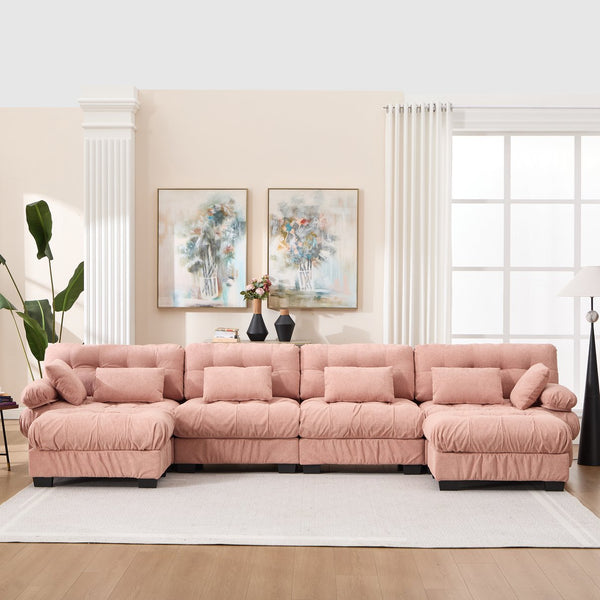 English Elm U Shaped Modular Cloud Sectional with Plush Flannelette Upholstery Deep Seat Living Room Sofa Pink W2120S00052
