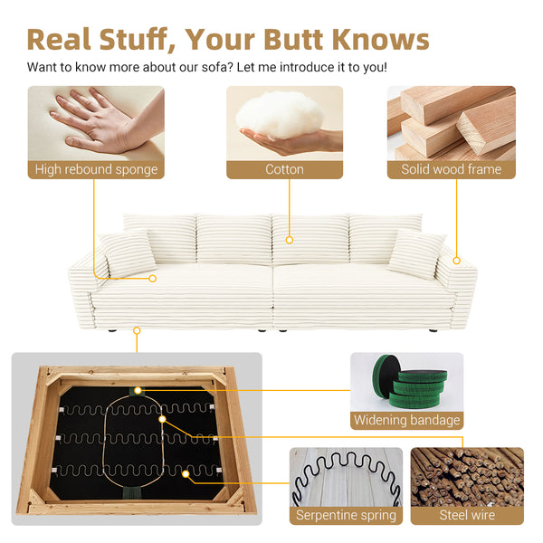 English Elm 102.4" Plush Corduroy 4-Seat Sofa - Modern Cloud Couch With Movable Ottoman For Ultimate Comfort & Style W1885S00108