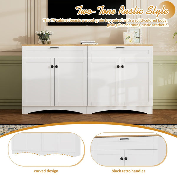 English Elm On-Trend 3-Piece Rustic Farmhouse Tv Stand With Adjustable Shelves & Storage For 70" Tvs, White N721S000045K-GIGA