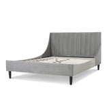 English Elm Aspen Vertical Tufted Modern Headboard Platform Bed Set, Queen, Opal Grey Velvet