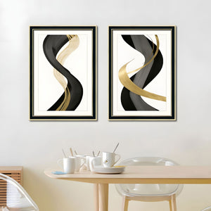 English Elm Set Of 3 Black And Gold Abstract Prints – Modern Luxury Framed Wall Art For Living Room & Bedroom T3976P383232-GIGA