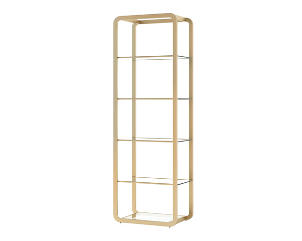 Sunpan Ambretta Bookcase: Elegant Modern Design with Glass Shelves and Mirrored Bottom for Stylish Storage Small - 24W x 15D x 72H