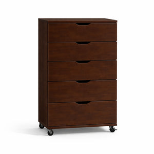 English Elm 5 Drawer Rolling Chest Distressed Finish Mobile Bedroom Storage Cabinet on Caster Wheels Dark Brown B372P444033