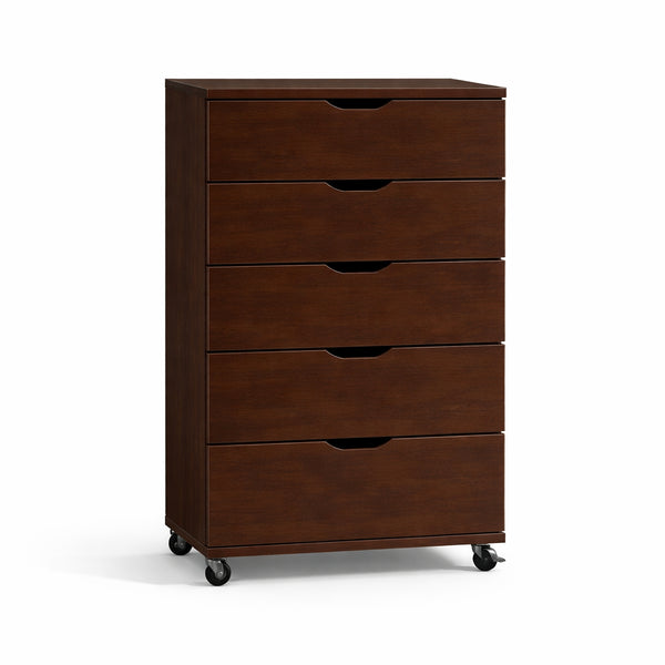 English Elm 5 Drawer Rolling Chest Distressed Finish Mobile Bedroom Storage Cabinet on Caster Wheels Dark Brown B372P444033